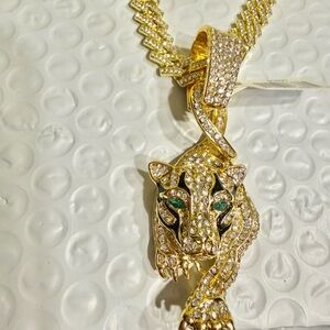 Invicta Pathera Iced Out Pendant & Chain, Gold Toned